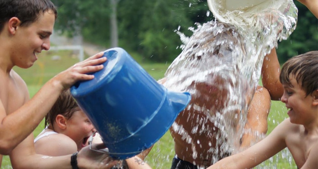 Campers take part in the great bucket sling in which everyone gets soaked.